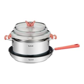 Conjunto de Panelas 4 Peças T-FAL Opti’Space com Revestimento Antiaderente, Tampas de Vidro com Borda em Inox e Cabos com Proteção de Silicone – Inox