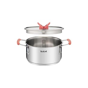 Conjunto de Panelas 4 Peças T-FAL Opti’Space com Revestimento Antiaderente, Tampas de Vidro com Borda em Inox e Cabos com Proteção de Silicone – Inox
