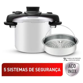 Panela de Pressão T-FAL Opti’Space em Inox com Cesto Vapor - 7 L