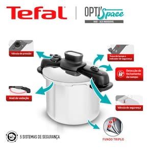 Panela de Pressão T-FAL Opti’Space em Inox com Cesto Vapor - 7 L