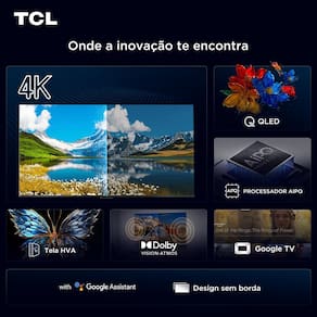 Smart TV 65” TCL QLED 4K Ultra HD 65P7K com Sistema Operacional Google TV, HDR10+, HDMI 2.1, Chromecast built-in, Dolby Vision e Atmos