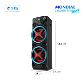 Torre de Som Amplificada Mondial TM-2200 com Bluetooth, Função Passa Pasta e Integração com Guitarra e Microfone Bivolt - 2200W