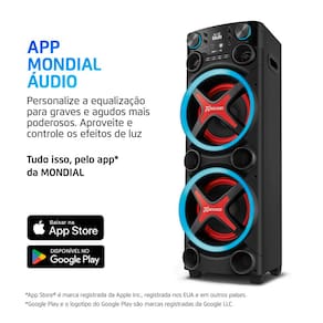 Torre de Som Amplificada Mondial TM-2200 com Bluetooth, Função Passa Pasta e Integração com Guitarra e Microfone Bivolt - 2200W