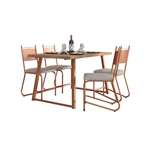 Conjunto de Mesa Jantar 4 Cadeiras Fabone Atlanta Aço Carbono Estofadas Corano Retangular 136x80 - COBRE - 1