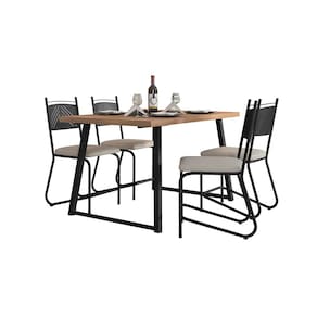 Mesa de Jantar Retangular Atlanta Fabone Marselha com Tampo em MDP + 4 Cadeiras em Aço Carbono com Estofado Corano Cobre - 80x136cm - PRETO - 1