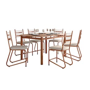 Conjunto Mesa Jantar 6 Cadeiras Fabone Kieve Aço Carbono Corano Cobre Mesa Retangular 136x80 - COBRE - 1