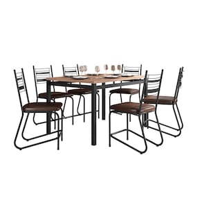 Mesa Jantar Retangular Valencia Fabone Kieve com Tampo em MDP + 6 Cadeiras em Aço Carbono com Estofado Corano Cobre - 80x136cm - PRETO FOSCO - 1