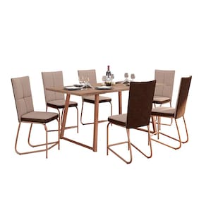 Conjunto de Mesa Jantar 6 Cadeiras Fabone Atlanta Aço Carbono Estofadas Corano Retangular 170x80 - COBRE - 1