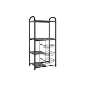 Fruteira Multiuso 3 Cestas Fabone Dallas Aço Carbono Pintura Epóxi 4 Prateleiras Tampos Granito Preto e Prata - FRUT MULTIUSO 3 CESTA FABONE DALLAS PT/PRATA/GR - 1