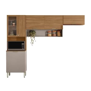 Cozinha Compacta Demóbile Aspen com 6 Portas e 2 Prateleiras - 250cm de largura - Amêndola/Nude - 1
