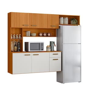 Armário de Cozinha Suspenso Poliman Manu 6 Portas 1 Gaveta MDP Pintura UV Puxadores em Polímero Ripado Freijó Off White Acetinado - 1