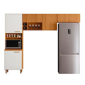 Cozinha Compacta Poliman Sicília 3 Peças 7 Portas Pés Reguláveis Ripado MDP Pintura UV Freijó Off White Acetinado - 1