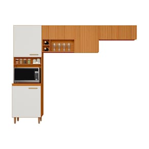 Cozinha Compacta Poliman Sicília 3 Peças 7 Portas Pés Reguláveis Ripado MDP Pintura UV Freijó Off White Acetinado - 2