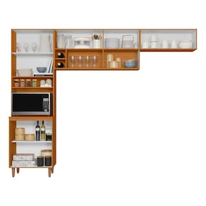 Cozinha Compacta Poliman Sicília 3 Peças 7 Portas Pés Reguláveis Ripado MDP Pintura UV Freijó Off White Acetinado - 3