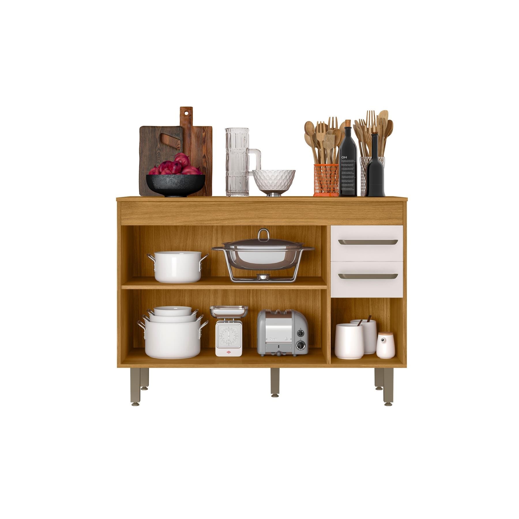 Balcão de Cozinha Poliman Malta 120cm 3 Portas 2 Gavetas com Tampo Freijó Off White - 3