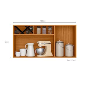 Armário Aéreo Poliman Ravena 2 Portas 120cm Adega Garrafeiro Pistão a Gás Puxadores Preto MDP Freijó Off White Acetinado - 3