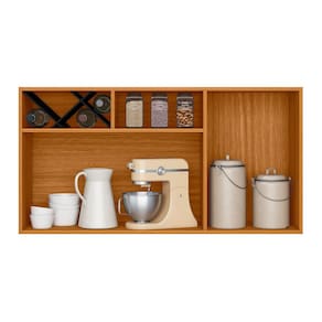 Armário Aéreo Poliman Ravena 2 Portas 120cm Adega Garrafeiro Pistão a Gás Puxadores Preto MDP Freijó Off White Acetinado - 1