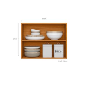 Armário Aéreo Poliman Ravena 80cm 2 Portas Puxador Metal Prateleira Interna MDP Freijó Off White Acetinado - 3