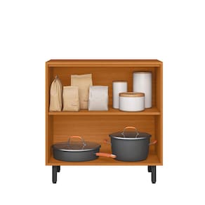 Balcão Poliman Ravena 80cm 2 Portas Tampo 15mm Puxadores Pretos Prateleira Removível Freijó Off White Acetinado - 1