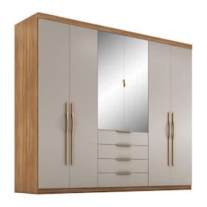 Guarda-Roupa Demóbile Giardino com 6 Portas e 4 Gavetas - 262,2 de largura - Amêndola/Nude - 2