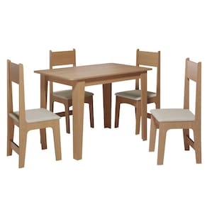 Conjunto de Mesa Sonetto Delta 110cm Tampo Mel Arredondado 4 Cadeiras Assento Revestido em Courino Design Moderno Seguro - MEL/SAVANA - 2