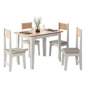 Mesa de Jantar com 4 Cadeiras Sonetto Delta 110cm Tampo Mel Arredondado Assento Revestido em Courino - BRANCO/MEL/SAVANA - 2