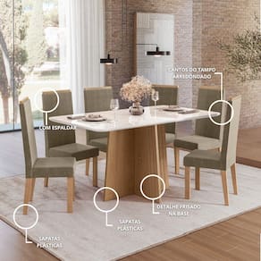 Conjunto de Mesa Sonetto 160cm Isa 6 Cadeiras Tampo de Vidro Veludo Estofado Design Moderno Sofisticado - 1