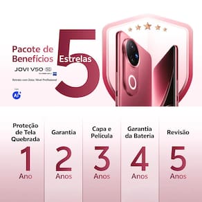 Smartphone JOVI V50 5G Vermelho Âncora 512GB, 12GB RAM, Snapdragon 7 Gen3, Tela 6.77” Amoled 120Hz, Câmera Dupla 50MP, Android 15 e IP69
