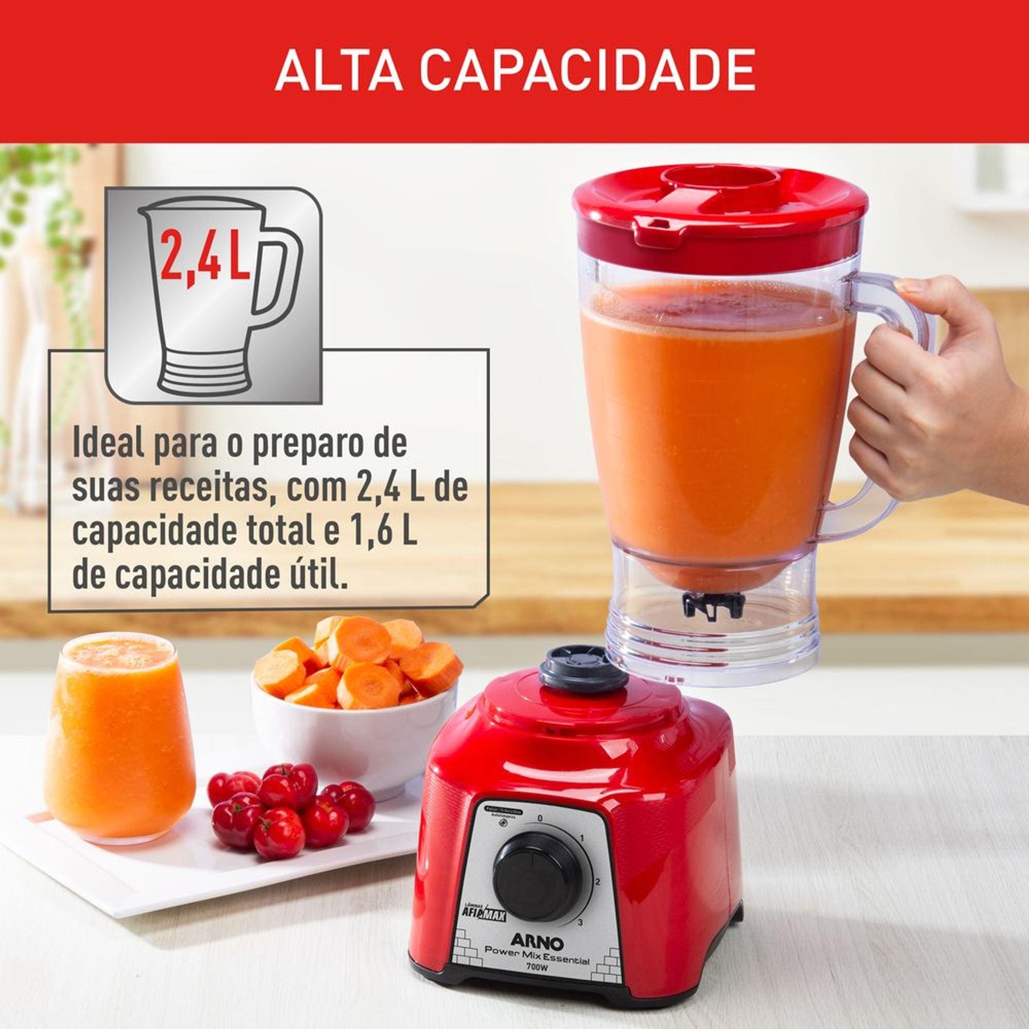 Liquidificador Arno Power Mix Essential Vermelho 700W 3 Velocidades Copo 2,4L Lâminas Afiadas - 220V - 2