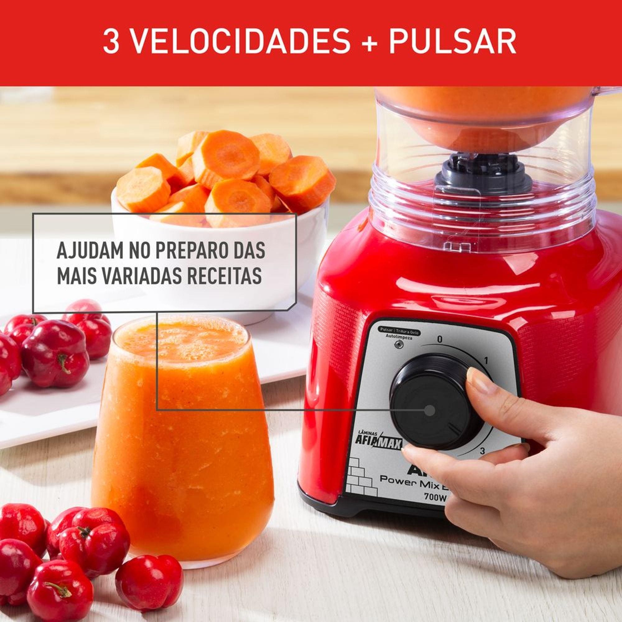 Liquidificador Arno Power Mix Essential Vermelho 700W 3 Velocidades Copo 2,4L Lâminas Afiadas - 220V - 3