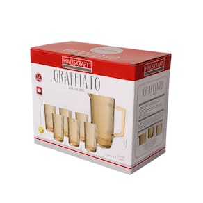 Conjunto de Jarra e Copos Hauskraft em Vidro Graffiato Âmbar – 7 Peças - 2