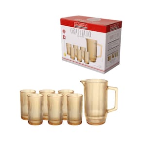 Conjunto de Jarra e Copos Hauskraft em Vidro Graffiato Âmbar – 7 Peças - 3
