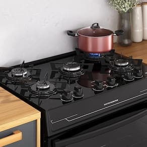 Fogão Itatiaia 5 Bocas Electra Glass Plus com Mesa de Vidro e Acendimento Automático Bivolt – Preto