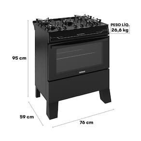 Fogão Itatiaia 5 Bocas Electra Glass Plus com Mesa de Vidro e Acendimento Automático Bivolt – Preto