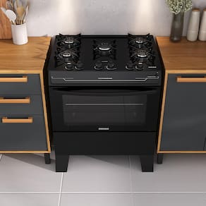 Fogão Itatiaia 5 Bocas Electra Glass Plus com Mesa de Vidro e Acendimento Automático Bivolt – Preto