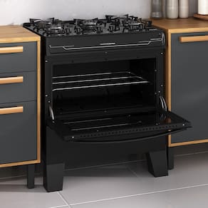 Fogão Itatiaia 5 Bocas Electra Glass Plus com Mesa de Vidro e Acendimento Automático Bivolt – Preto