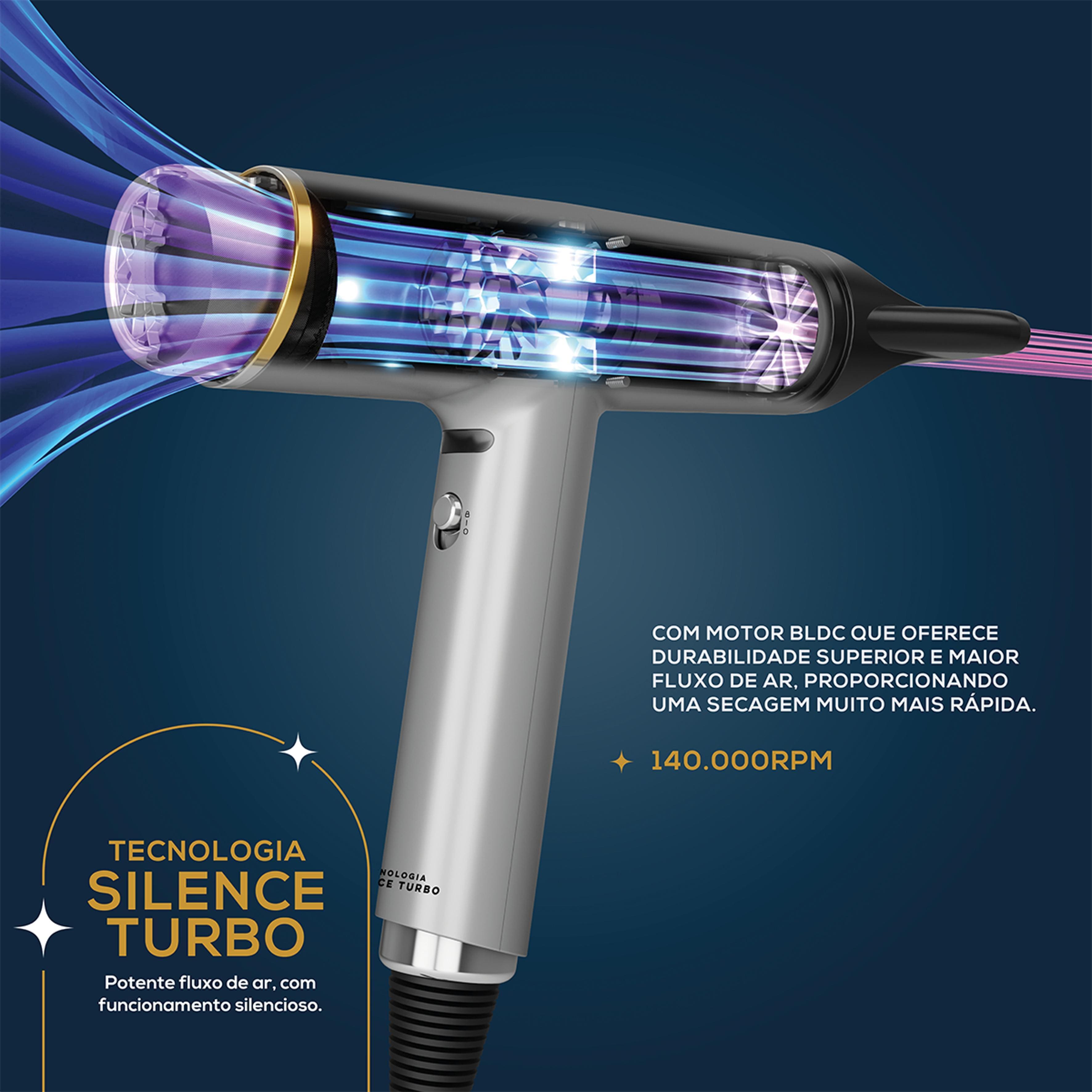 Secador de Cabelos Britânia BSC3400 Mais Silencioso 1600W - Prata - 220V - 2