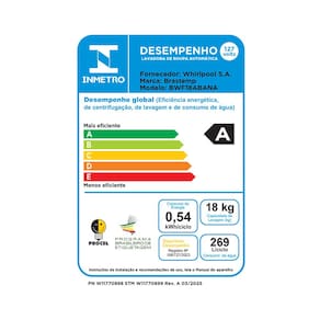 Lavadora de Roupas Brastemp BWF18AB com Ciclo Tira Manchas Advanced e Ciclo Antibolinha Branca - 18Kg
