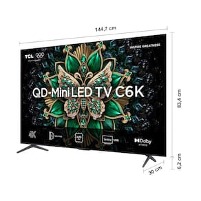 Smart TV 65” TCL C6K Premium 4K QD-Mini LED com Sistema Operacional Google TV, Dolby Vision IQ, Atmos, Subwoofer, HDR10+, 144Hz VRR e Comando de Voz