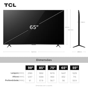 Smart TV 65” TCL 65C6K 4K QD-Mini Led 144Hz com Sistema Operacional Google TV