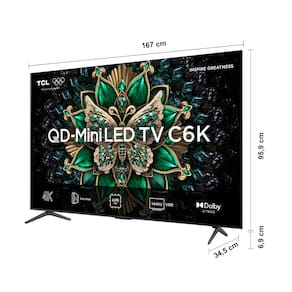 Smart TV 75" TCL C6K Premium 4K QD-Mini LED com Sistema Operacional Google TV, Dolby Vision IQ, Atmos, Subwoofer, HDR10+, 144Hz VRR e Comando de Voz