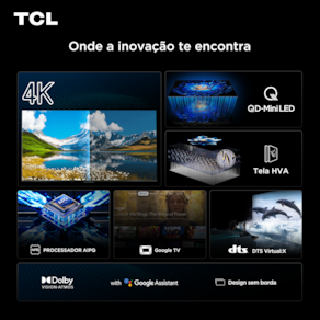 Smart TV 50" TCL 50C6KS 4K QD-Mini Led 60Hz com Sistema Operacional Google TV