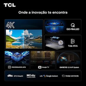 Smart TV 50" TCL C6KS 4K QD-Mini LED com Sistema Operacional Google TV, Dolby Vision, Atmos, HDR10+, ALLM, HDMI 2.1 e Comando de voz