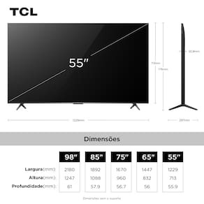 Smart TV 55” TCL 55C6K 4K QD-Mini Led 144Hz com Sistema Operacional Google TV