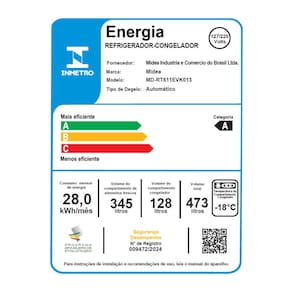 Geladeira Midea Frost Free Duplex MD-RT611EVK013, 473 Litros Branca com tecnologia Inverter e Painel Touch – Flexi-volt