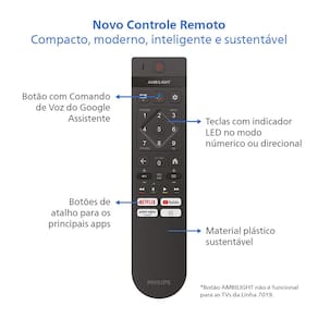 Smart TV LED 86" Ultra HD 4K Philips 86PUG7019/78 com Google TV, Comando de Voz, Wi-Fi, Entradas HDMI e USB