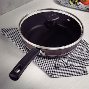 Frigideira Funda Tramontina Sicília em Alumínio com Tampa, Revestimento Interno e Externo em Antiaderente Starflon Excellent Avelã - 24 cm - 1