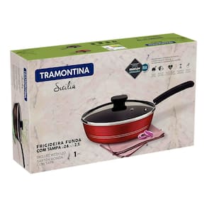 Frigideira Funda Tramontina Sicília em Alumínio com Tampa, Revestimento Interno e Externo em Antiaderente Starflon Excellent Vermelha - 24 cm - 1