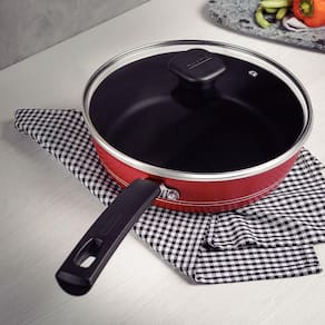 Frigideira Funda Tramontina Sicília em Alumínio com Tampa, Revestimento Interno e Externo em Antiaderente Starflon Excellent Vermelha - 24 cm - 2