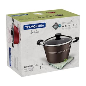 Caldeirão Tramontina Sicília em Alumínio com Revestimento Interno e Externo em Antiaderente Starflon Excellent Avelã com Tampa de Vidro - 24 cm - 1